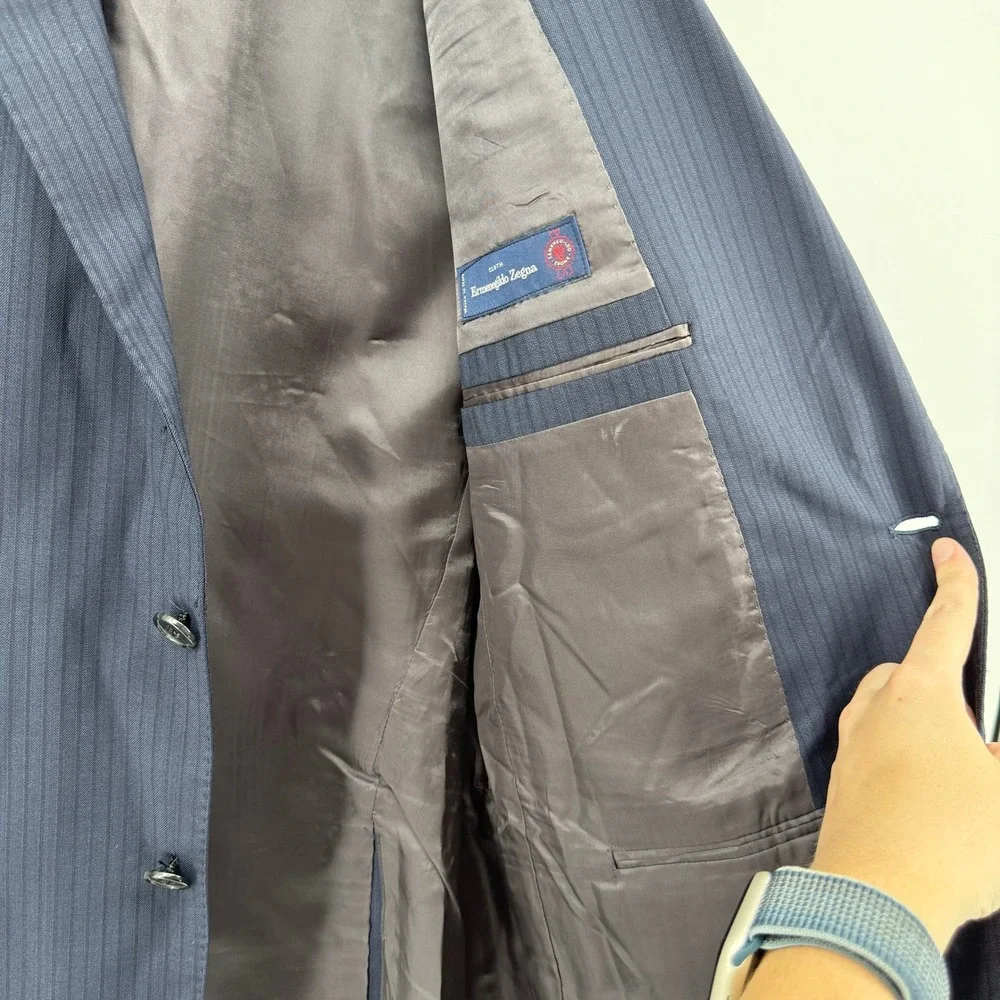 Saks Fifth Avenue Ermenegildo Zegna Navy Blue Pinstripe‎ Wool Suit Jacket 44R